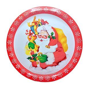 Vintage Metal Christmas Santa Claus Serving Tray GIFTCO 1980s